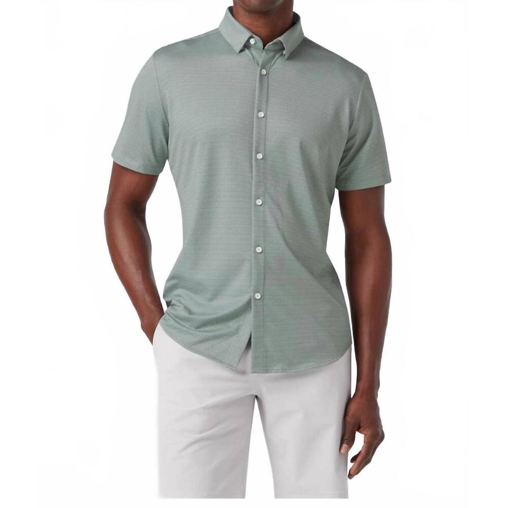NEW MIZZEN + MAIN halyard short sleeve shirt in pale green dot stripe
